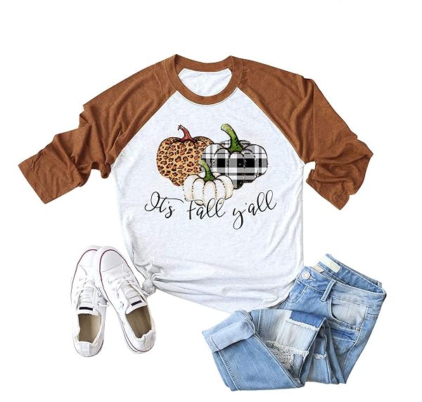 IT’S FALL Y’ALL LEOPARD BUFFALO PLAID PUMPKIN SHIRTS FOR WOMEN FUNNY HALLOWEEN TOPS FALL T-SHIRT (L, BURNT4)