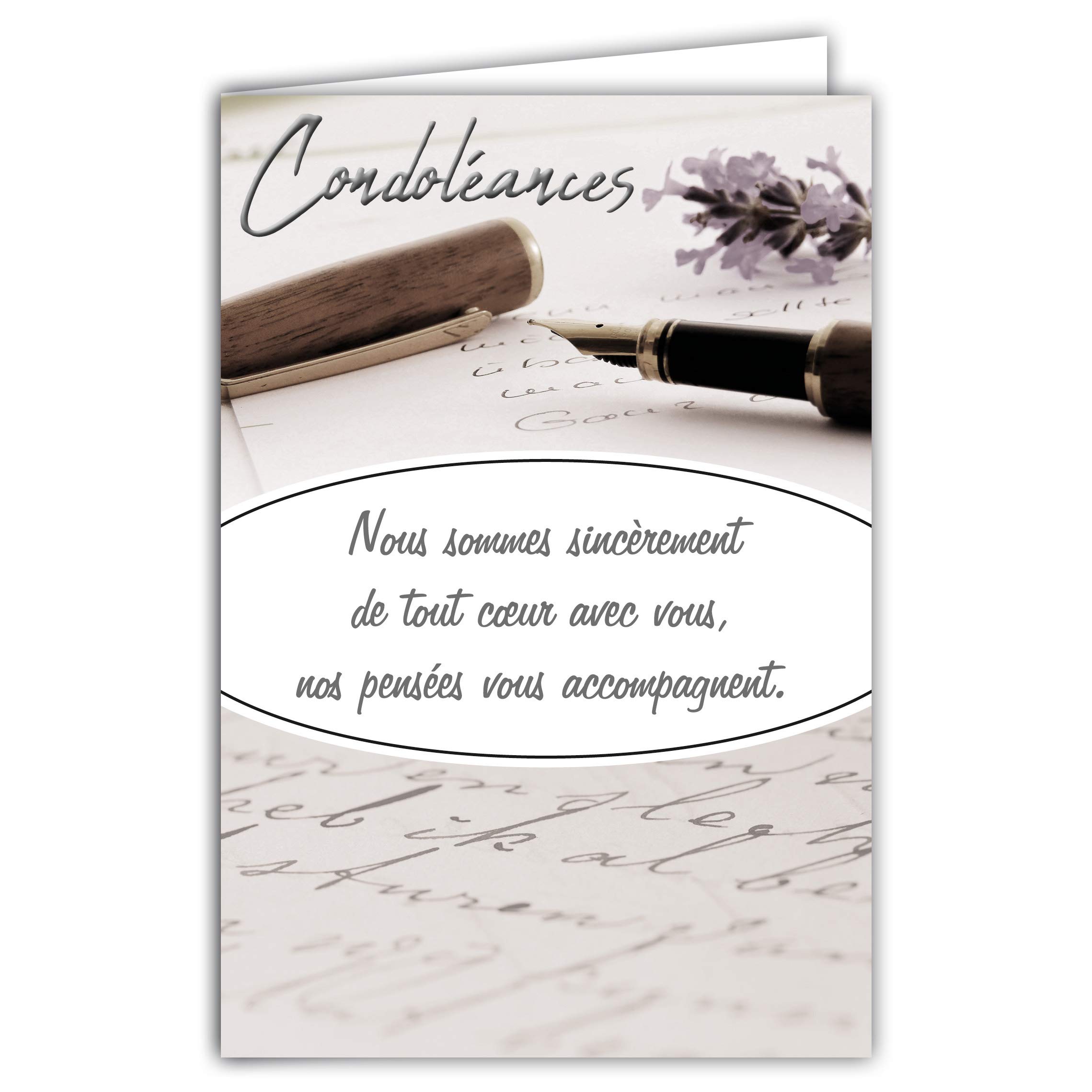 Afie 64-1044-A Shiny Silver Condolence Card "We are with You Our Thoughts Accompany You" [French Language] Delivered with White Envelope Card Format 11.5 x 17 cm