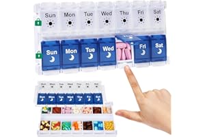 Shintop Weekly Pill Organizer 2 Times a Day, Easy Fill AM PM Pill Box 7 Day Push Button Medicine Organizer for Vitamins & Sup