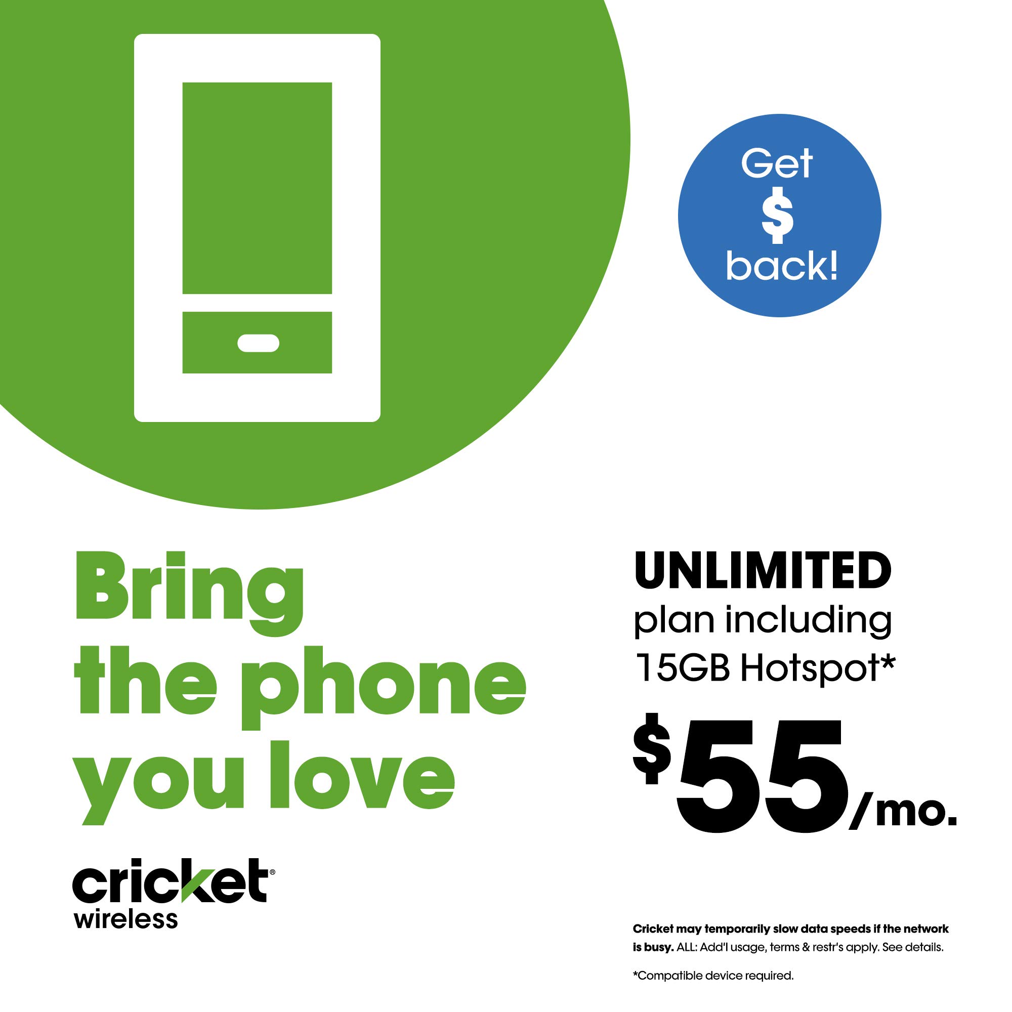 Buy 55 Monthly Subscription for Cricket Unlimited Talk/Text/Data