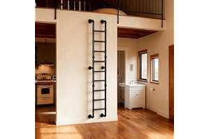 CVTER 9FT Wall Mounted Ladder Heavy Duty 450lbs Capacity, 9-Step Steel Pipe Fire Escape Ladder for Egress Window & Basement, Industrial Wall/Floor-Mounted Loft