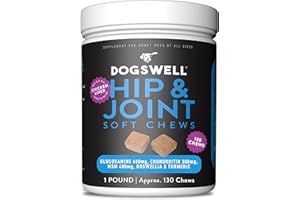 DOGSWELL Hip and Joint Supplement for Dogs - Soft Chews with Glucosamine, Chondroitin, MSM, Boswellia & Turmeric, 1 Pound