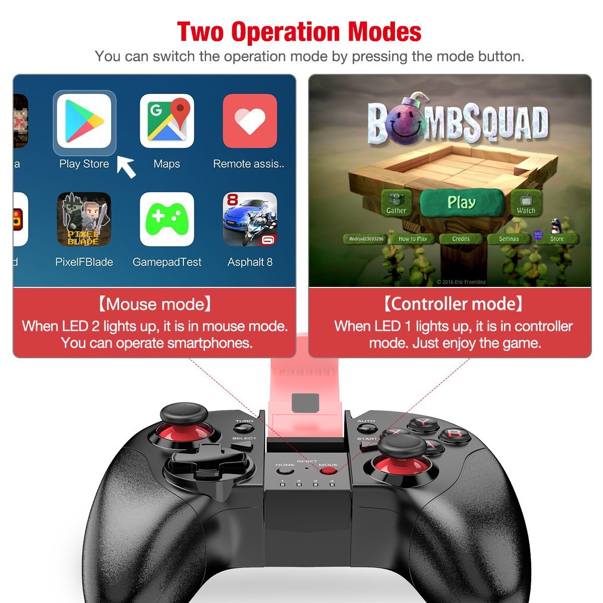 BEBONCOOL Wireless Game Controller, Android Controller Works with Bluetooth, Android Gamepad Supports Samsung Gear VR/Android Phone/Tablet/TV Box/Emulator with Clip