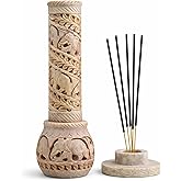Carry Me Hand Carved Soapstone Incense Stick Holder | Candle Burner, Tea Light Stand, Elephant Jaali Carving Bottle Shape, Decorative Home and Kitchen Decor, 3x3x10.5 Inches