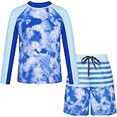 GRACE KARIN Boys Rash Guard Swim Set Two Piece Long Sleeve Bathing Suit Boy Swimsuit 6-13Y