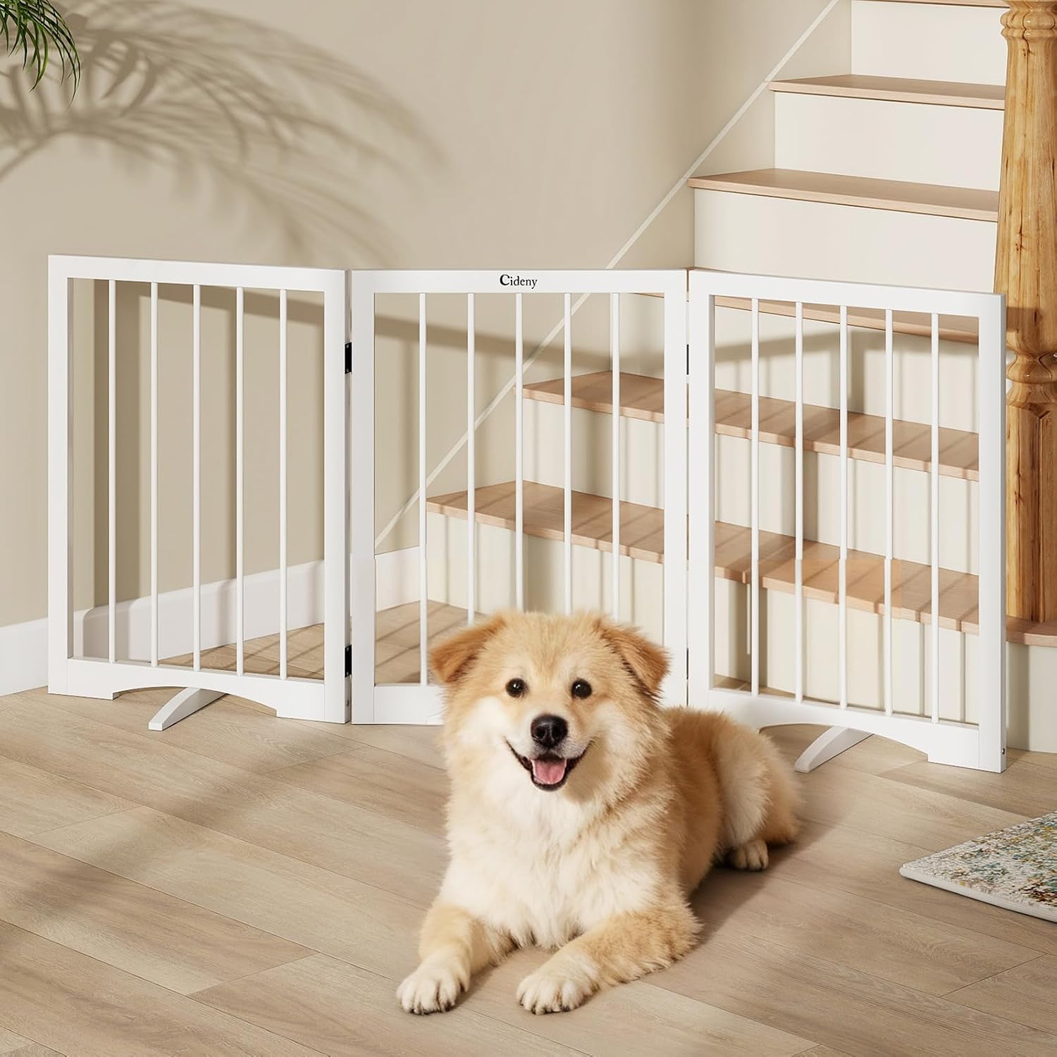 Cideny Free Standing Dog Gate Indoor, Foldable Dog Gate for Doorways Stairs Hallways, 3-Panel Freestanding Pet Gate with Support Feet for Stability, Folding Puppy Gate Easy to Move, Doggy Gate 54"x24"