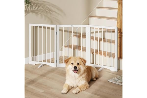Cideny Free Standing Dog Gate Indoor, Foldable Dog Gate for Doorways Stairs Hallways, 3-Panel Freestanding Pet Gate with Support Feet for Stability, Folding Puppy Gate Easy to Move, Doggy Gate 54"x24"