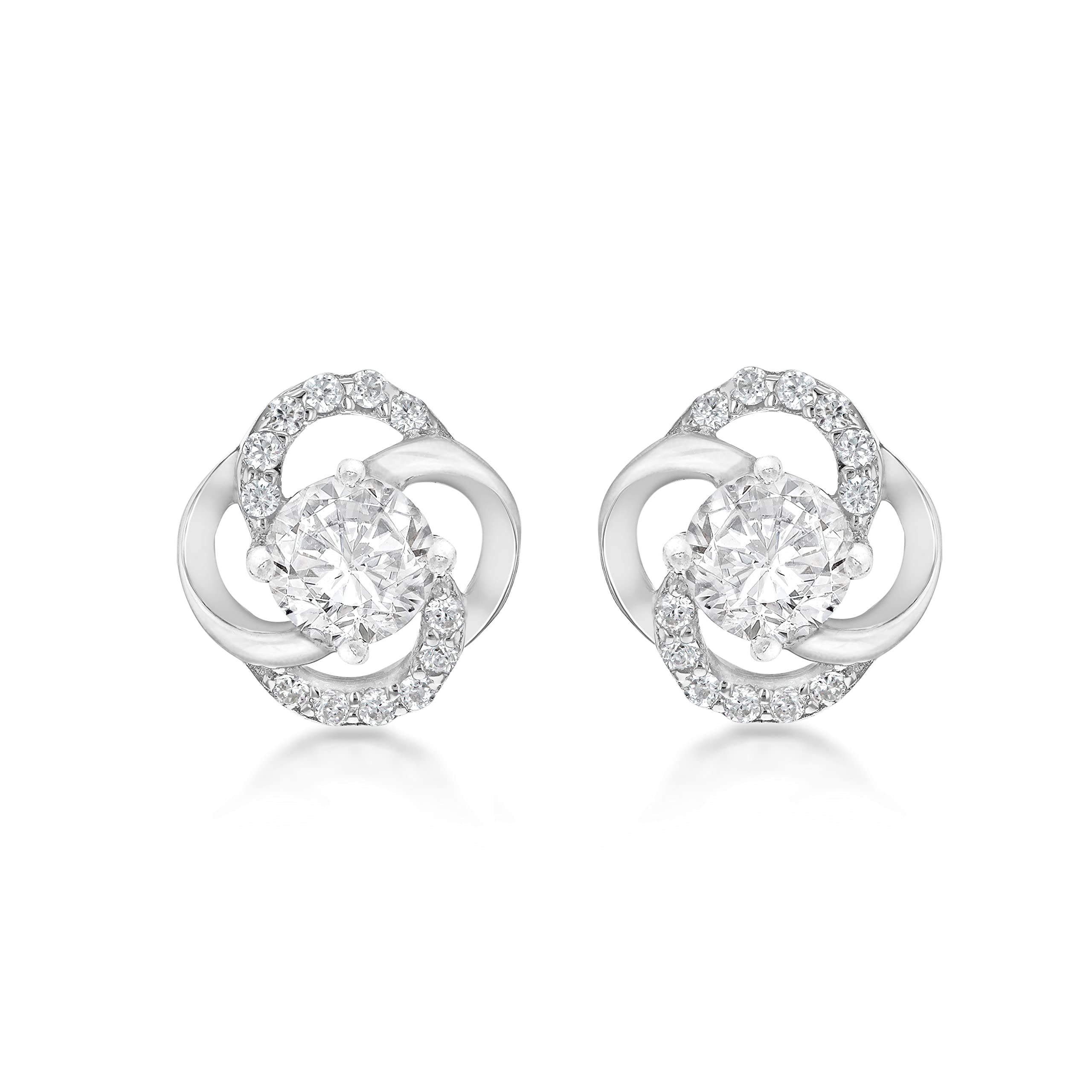 Tuscany Silver Women's Sterling Silver Rhodium Plated Cubic Zirconia Knot Stud Earrings, 10 x 10.5 mm