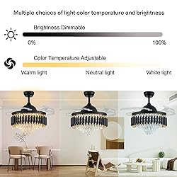 48" Dimmable Fandelier Crystal Ceiling Fans with