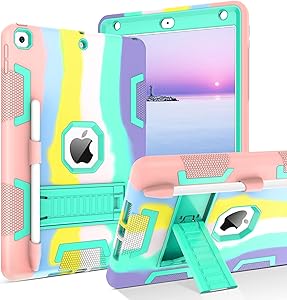 BENTOBEN iPad 8th Generation Case, iPad 7th Generation Case, iPad 10.2 2020/2019 Case, 3 in 1 Heavy Duty Rugged Shockproof Kickstand Hybrid Bumper Protective Girls Women Boys Men Cover, Rainbow Design