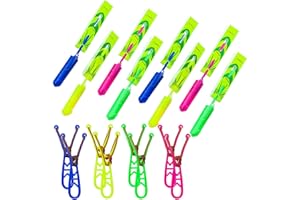 DTDR Slingshot Flying with LED Lights Glow The Dark Party,12 Launchers + 12 LED Helicopters,Slingshot Amazing Arrow Helicopter Glow Supplies for Kids (24 Pieces)