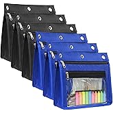 YoeeJob 6 Pack 1 Inch Expandable Zipper Pencil Pouches with Clear Window for 3 Ring Binder, Suitable for School & Office(Black+Blue)