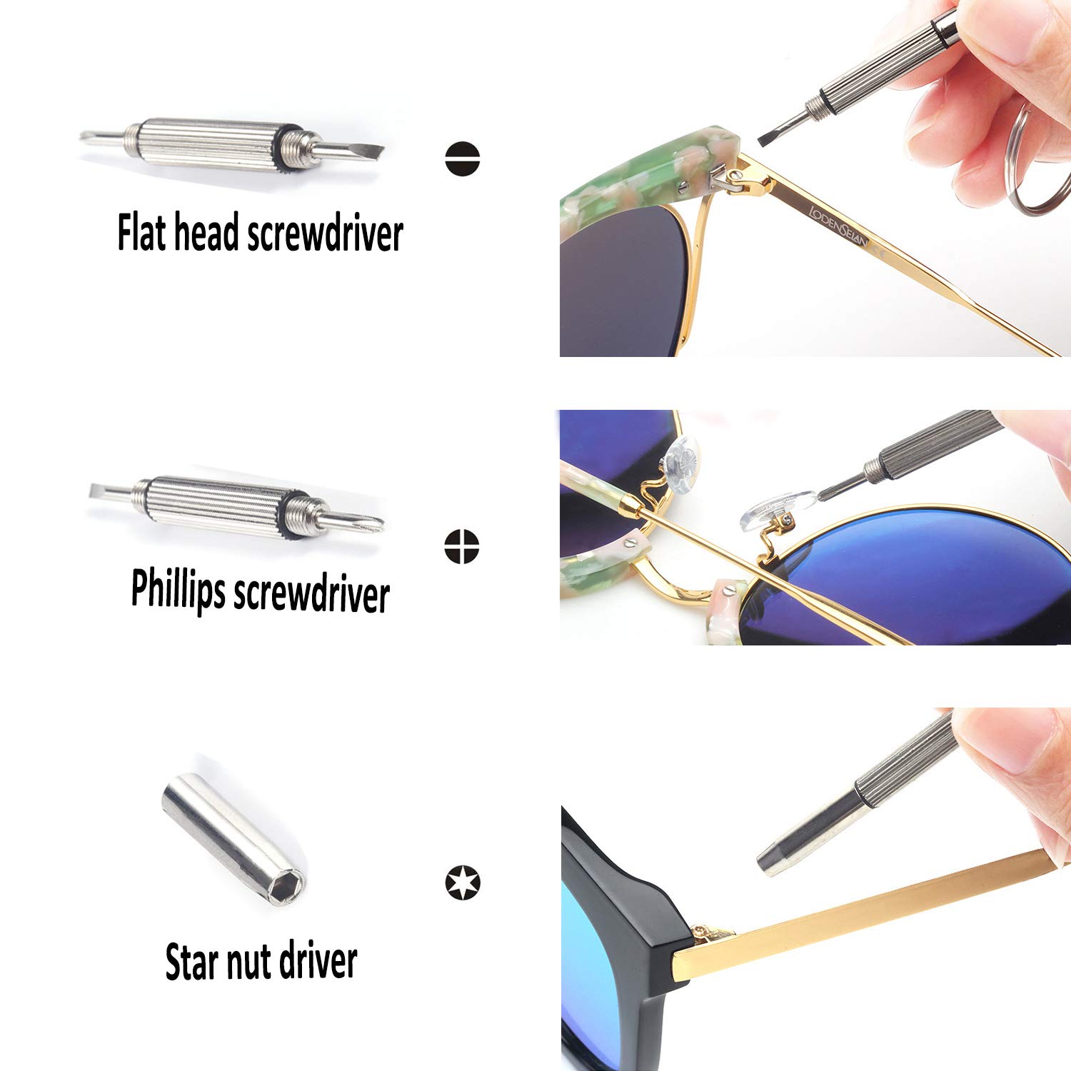 Mini 3 in 1 Screwdriver Keychain, Hotetey 8 Pack Stainless Steel Precision Screwdriver Keyring Repair Tool for Eyeglass Sunglasses Watch Phone Electronics