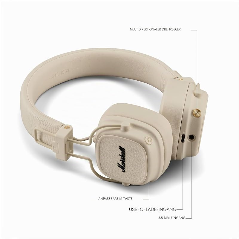 Major V Bluetooth Kopfhörer, 100 Stunden Spielzeit – Crème