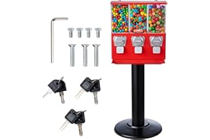 VEVOR Candy Vending Machine, Triple Compartment Candy Dispenser, Commercial Gumball and Candy Machine for Business with Iron Stand, Coin Operated Gumball Bank for Toy Capsules Bouncy Balls Candy