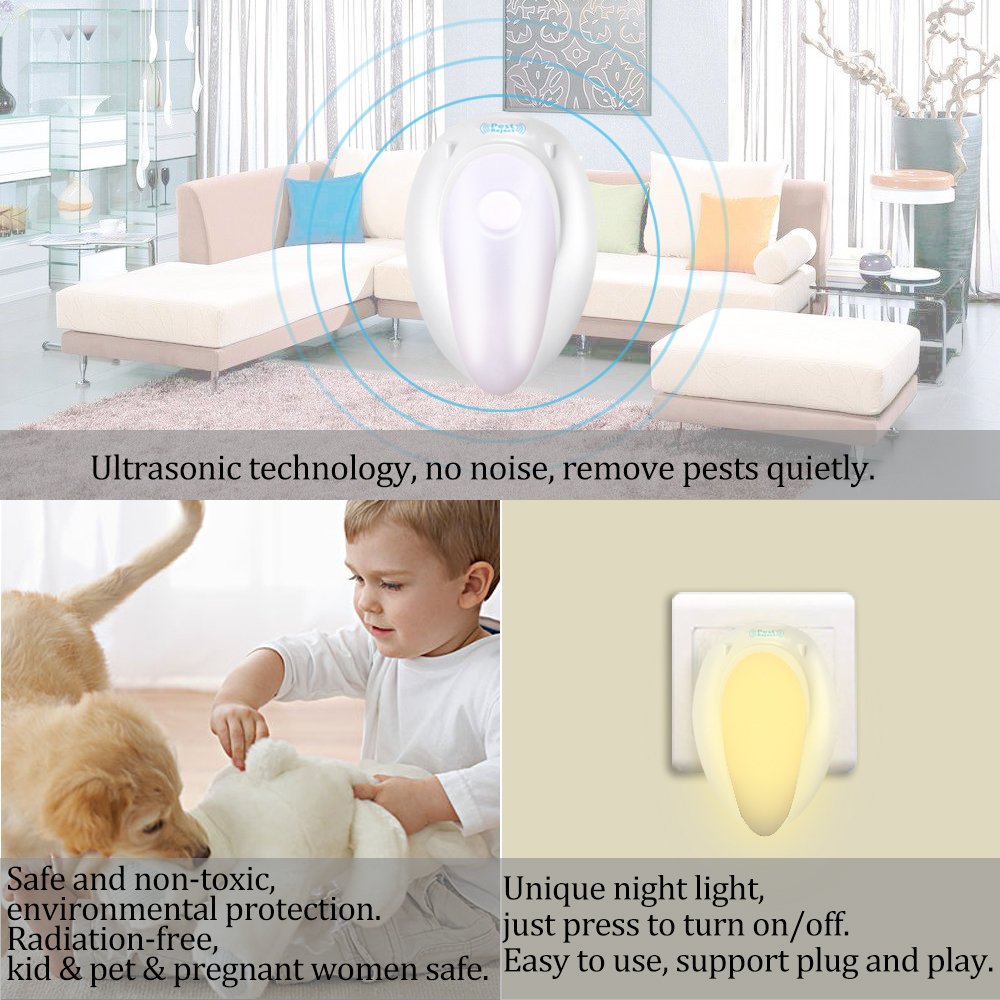 TUPELO Ultrasonic Pest Repeller, Mosquito Repellent, Bug Repeller, Electronic Pest Reject Plug In with Night Light for Mice, Rat, Roach, Rodent, Ant, Fly, Spider, Insect (1 Pack) [2018 NEW]