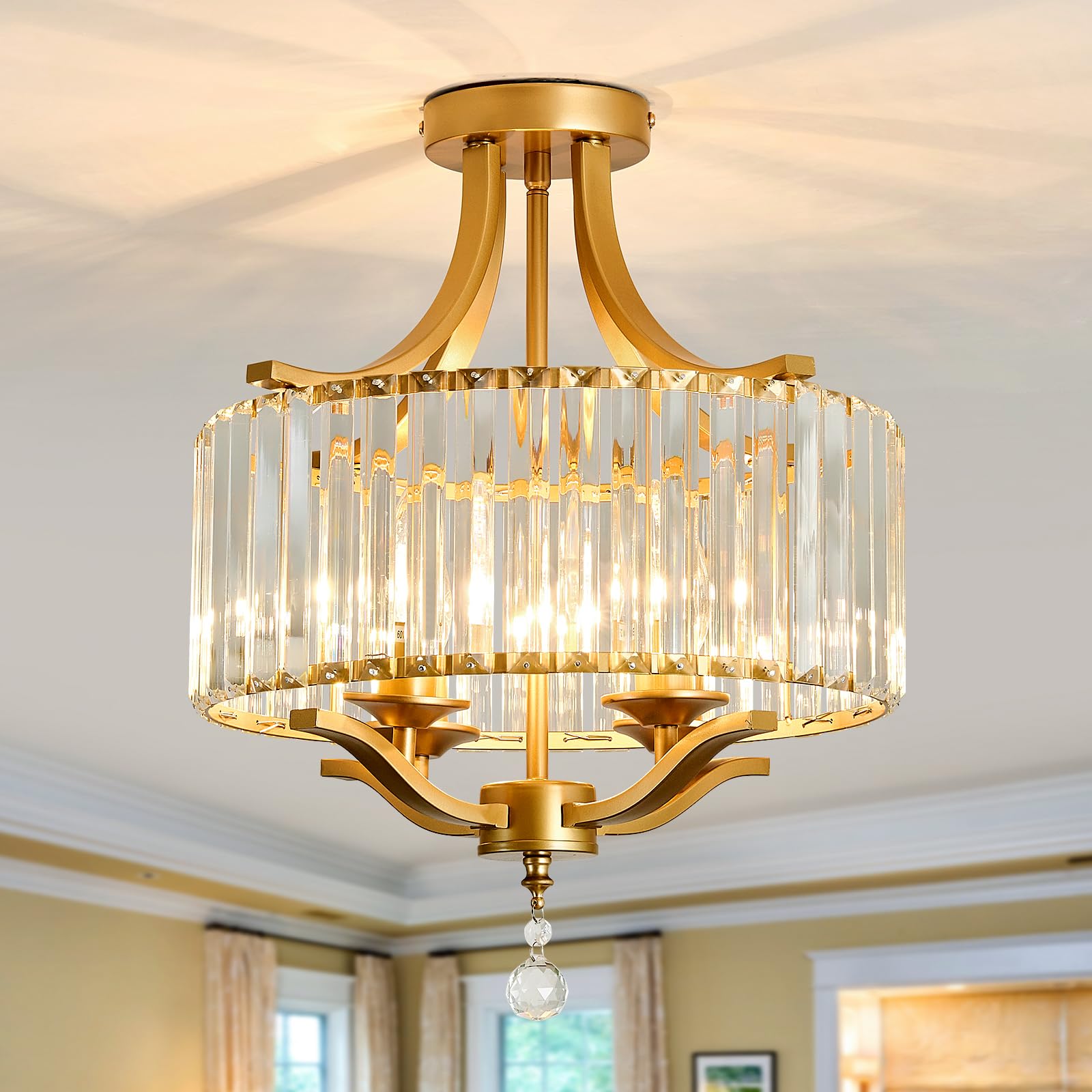 Piepooye Modern Crystal Chandelier 4 Lights Gold Semi Flush Mount ...