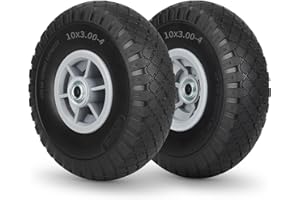 GICOOL 10x3.00-4 Flat Free Tire, 10" Heavy Duty Replacement Tire and Wheel Assemblies, Compatible Cosco Hand Trucks and Trolley Carts, 5/8" Axle Bore Hole, 2.2" Offset Hub, 2-Pack