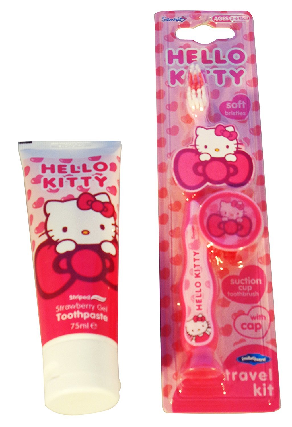 Hello Kitty Toothbrush and Striped Fluoride Strawberry Gel Toothpaste