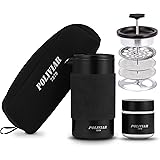 POLIVIAR French Press Coffee Maker, 12 oz Portable French Press with Mini Canister and Collection Bag, Double Wall Insulation