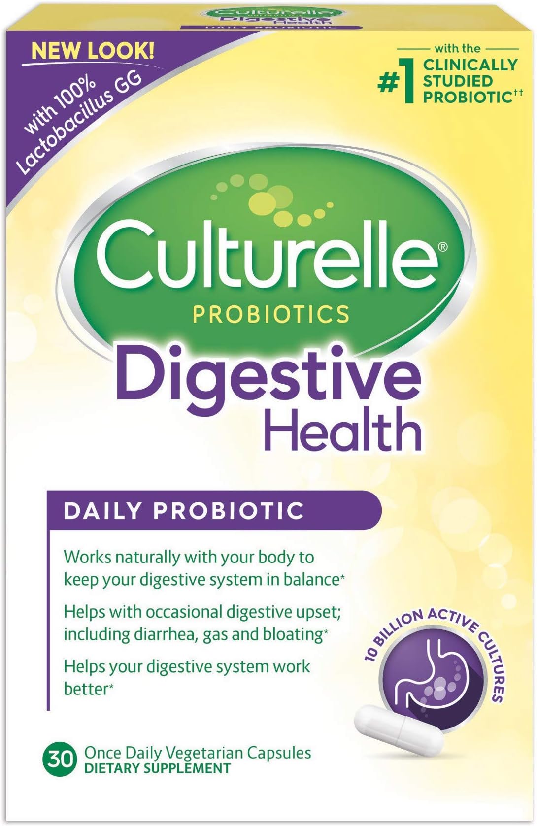 Culturelle Daily Probiotic Formula, Digestive Health Capsules 30 ea (Pack of 3)