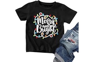LAZYCHILD Christmas Shirts Toddler Boy Girls Merry and Bright T-Shirt Christmas Lights Graphic Tees Holiday Tops