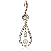 Anne Klein Imitation Pearl Orbital Pave Drop Earrings, Gold Tone