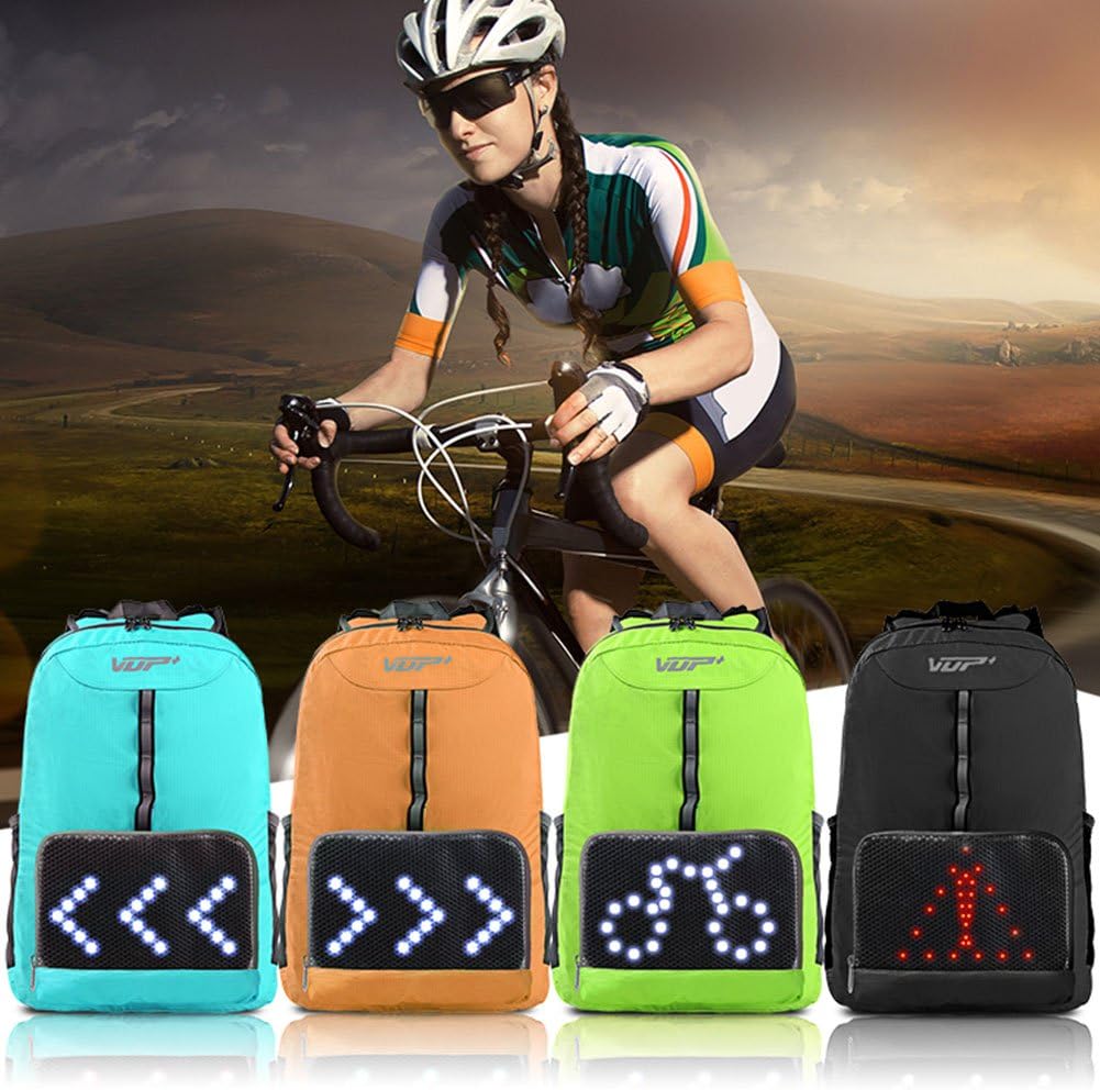 MayAi Foldable Cycling Backpack with Safety LED Turn Signal Light, Wireless Remote Control & Light Weighted & Breathable & Waterproof & Power Charging, for Biking/Camping/Hiking/Running/Travel