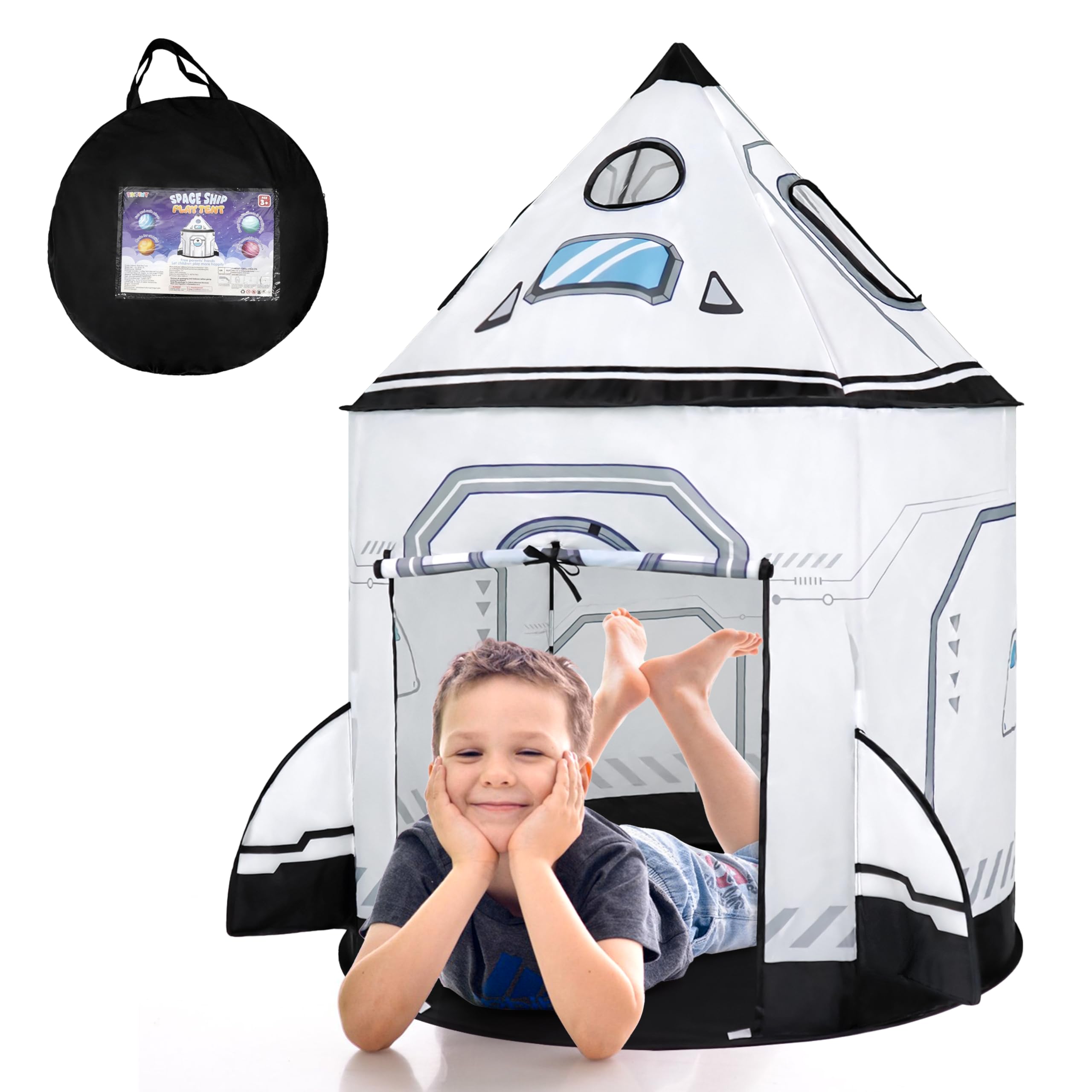 Photo 1 of 2025 New Rocket Ship Space Kids Play Tent, Pop up Play Tent for Kids, Indoor & Outdoor Spaceship Playhouse Set for 1 2 3 Year Old Birthday Gift