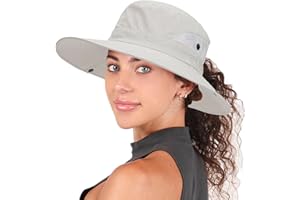 XUOAZ Womens Summer Sun Hat Beach Hat Wide Brim Outdoor UV Protection Hat Packable Mesh Bucket Hat with Ponytail Hole