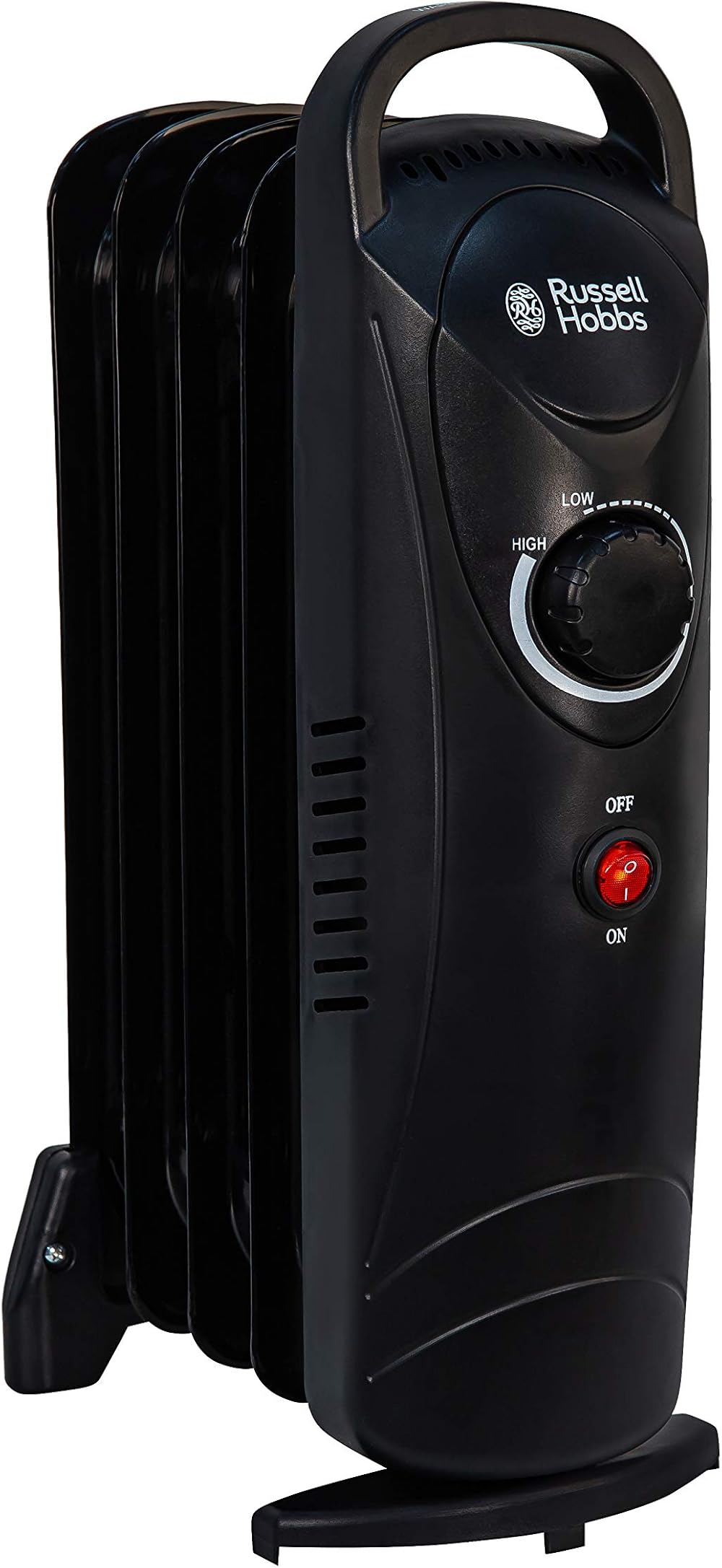Russell Hobbs 650W Oil Filled Radiator 5 Fin Portable Heater Black Thermostat