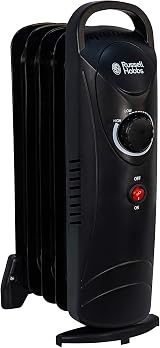 Russell Hobbs 650W Oil Filled Radiator 5 Fin Portable Heater Black Thermostat
