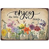 Ykfss Funny Garden Signs Outdoor Wall Decor For Patio Metal Signs For Outside Porch Tin Signs Enjoy The Little Things Sign Garden Decorative Plaque Farmhouse Kitchen Flower Hanging Sign 8x12 Inch