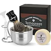 Shaving Brushes Kit For Men, 4 In 1 Shaving Brush Set Includes Badger Hair Shave Brush, Stainless Steel Shaving Bowl, Shaving Stand and Soap