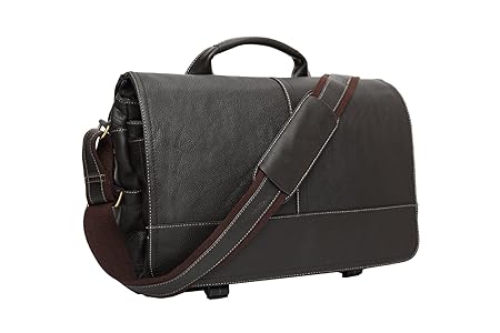 Sulandy Men Vintage Leather Flap-Over Laptop Shoulder Messenger Bag Briefcase brown
