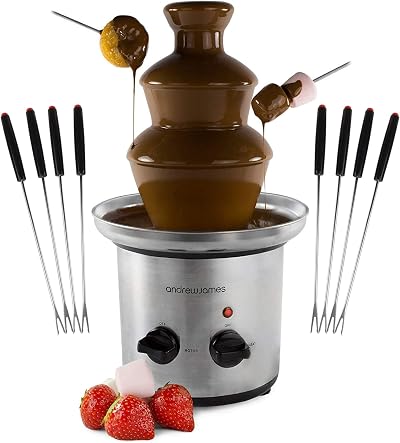 Andrew James Chocolate Fountain 8 Skewers 3 Tiers 1L Drip Tray