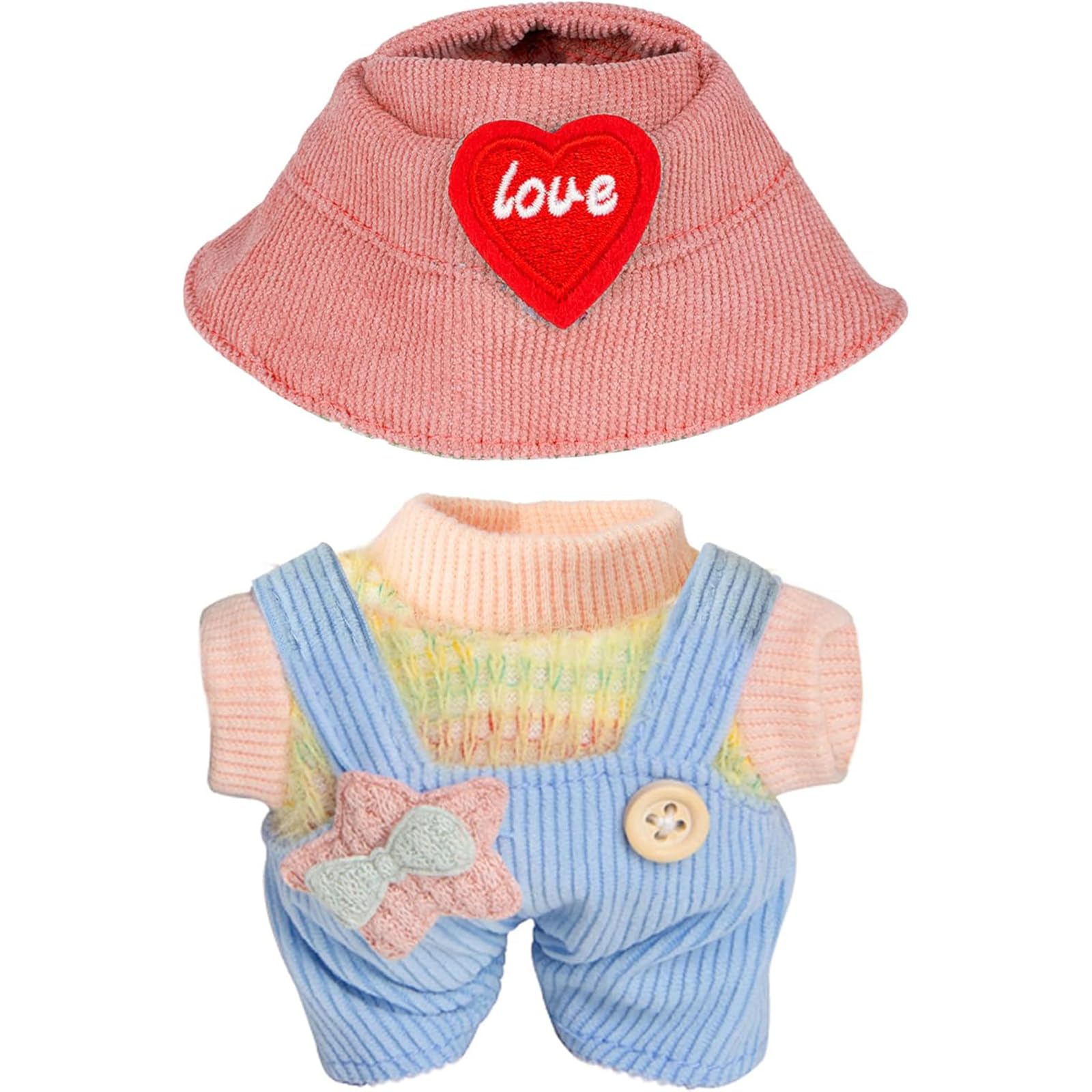 17cm Doll Clothes Set, Chic Overalls & Hat Outfit for 17cm Plush Dolls, Accessory Suit for 1/2/3 Generation Dolls (QXTZ11)