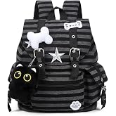 YFGBCX Y2K Striped Backpack, Kawaii Coquette Aesthetic Daypack with Cat Charm, Cute Preppy Laptop Backpack for College &amp; Travel