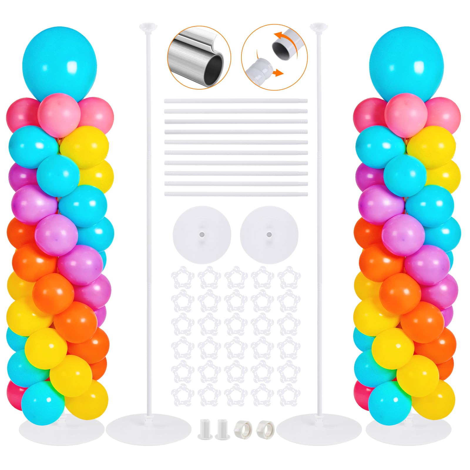 Photo 1 of Balloon Stand Kit Set of 2, 7FT Metal Balloon Pillars Stand with Base, Reusable Balloon Columns for Birthday, Wedding, Baby Shower, Graduation Party Decorations