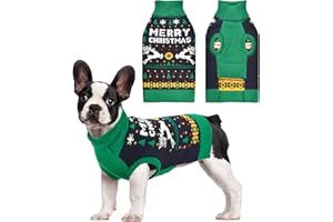 Vehomy Christmas Dog Sweater Xmas Pet Clothes Cat Puppy Turtleneck Knitwear with Christmas Trees Elks Snowflakes Xmas Knitted Sweaters Shirt Pullover Apparel for Small Medium Large Dogs M