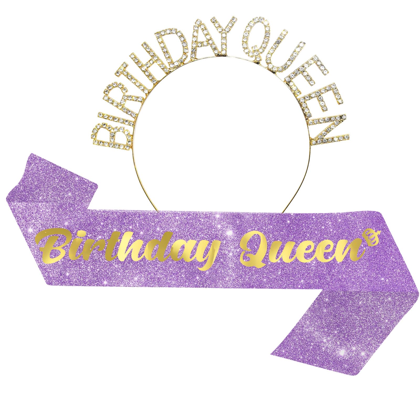 Photo 1 of "Birthday Queen" Sash & Rhinestone Tiara Set, 2Pc SET - Purple Birthday Sash and Tiara for Birthday Decoration - Headband Birthday Girl Sash, Birthday Sash for Women, Birthday crown (Purple)