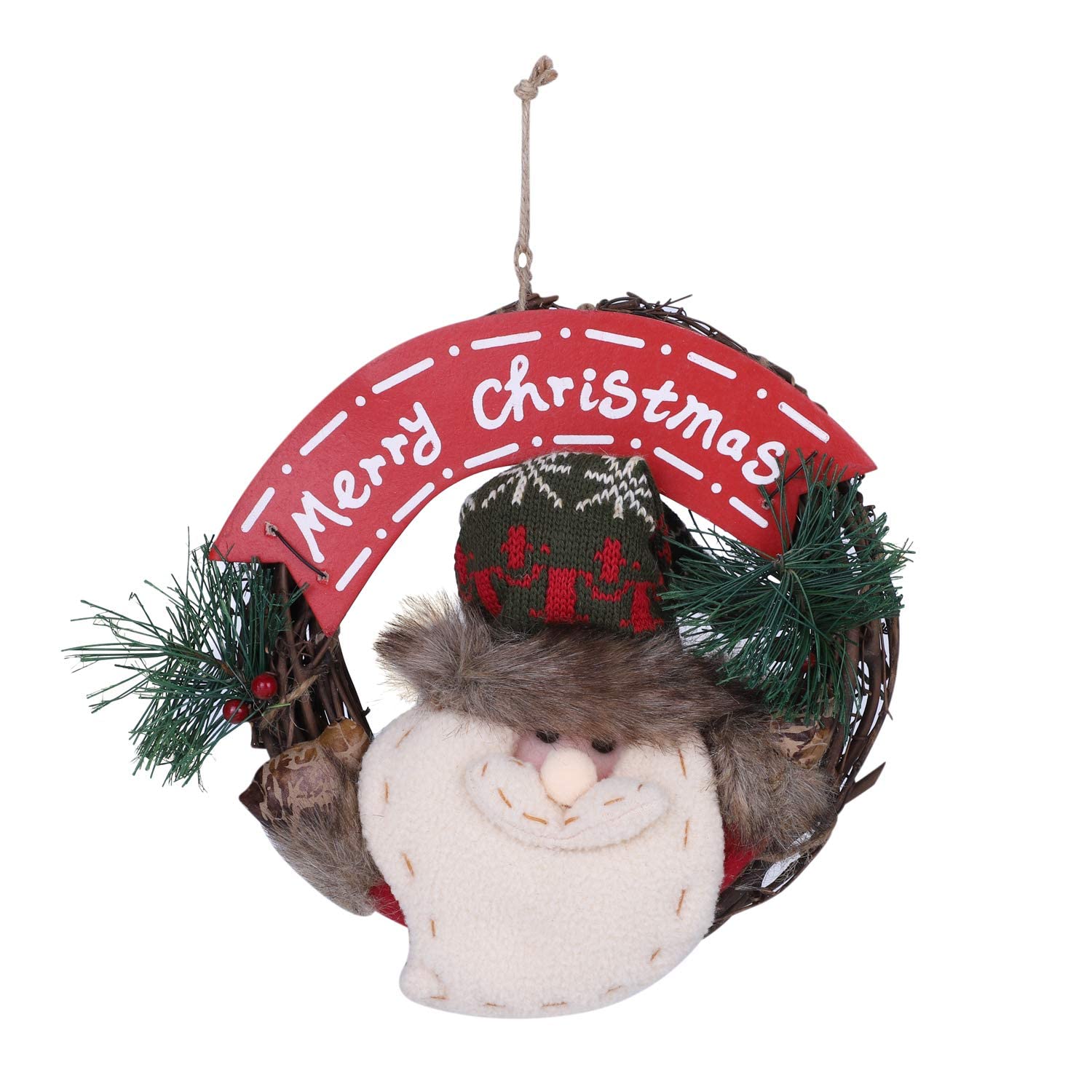 Christmas Rattan Wreath Hanging Up Garland Plush Christmas Dolls Snowman Santa Claus Reindeer Ornament Decor Door Pendant Greeting Ornament Hand-woven Decoration Supplies For Kitchen Hall Wall Window