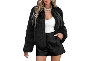 Durio Faux Fur Coat Cropped Jacket Winter Warm Coats for Women Long Sleeve Pockets Fleece Fur Jacket Outerwear