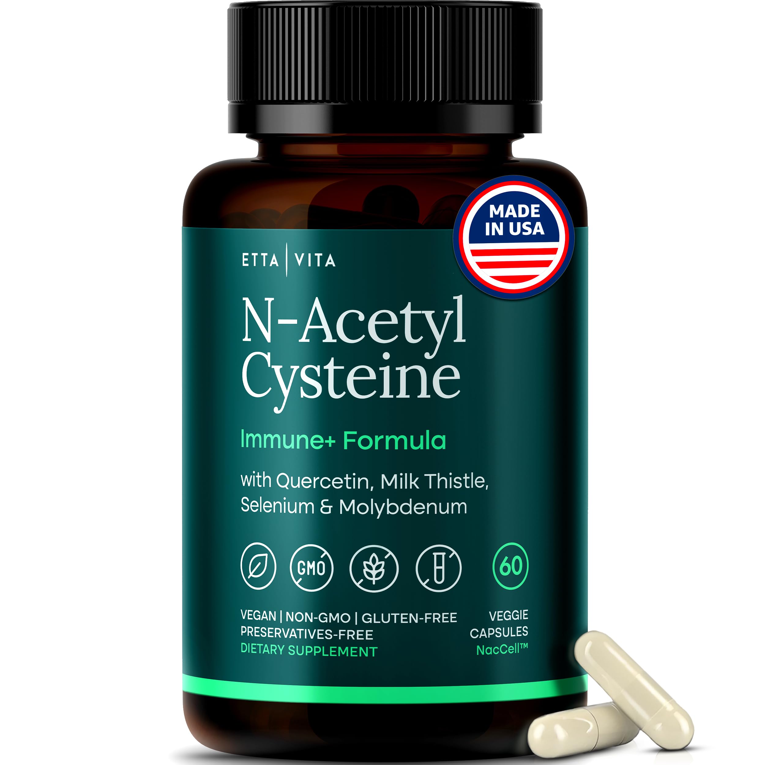 Vegan Liver Detox & Cleanse - NAC Supplement N-Acetyl Cysteine 600mg with Quercetin, Milk Thistle, Molybdenum & Selenium, N-Acetyl-Cysteine Capsules for Immune Support, Respiratory & Brain Health