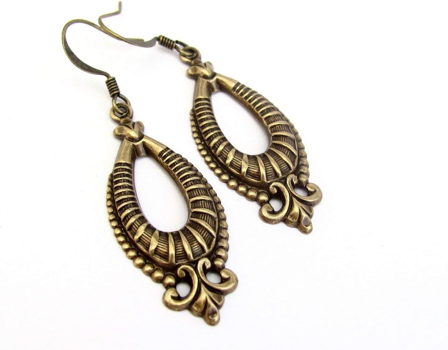 Art Nouveau Earrings Bohemian Style Earrings Ornate Boho Antiqued Gold-tone Dangle Drop