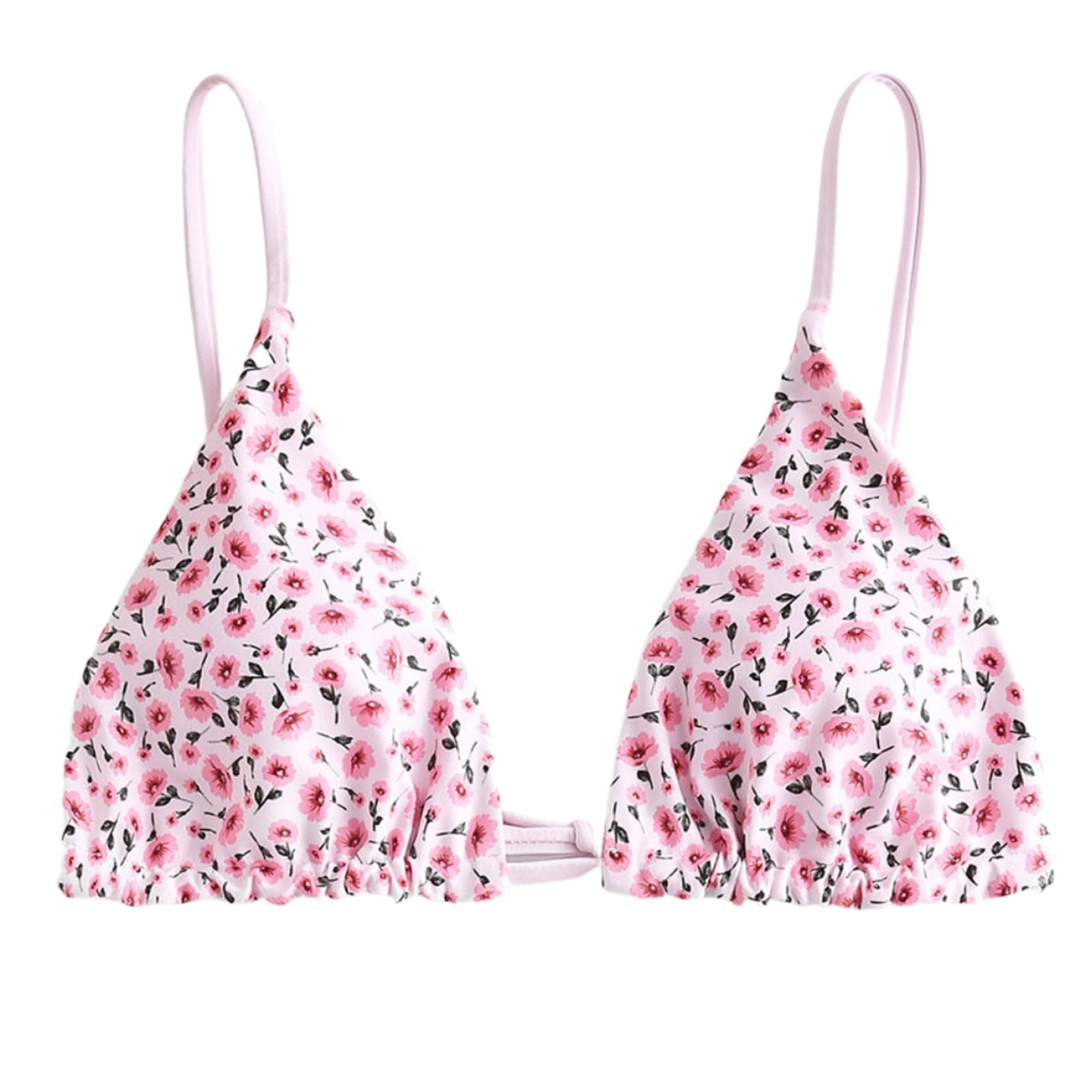 Photo 1 of ZAFUL Women's Triangle Bikini Top String Push Up Padded Sexy Swimsuit Bathing Suits Top (2-Floral Pink, Small)