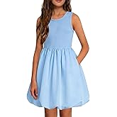 ALISISTER Girls Dresses Summer Sleeveless Bubble Dress Short Sundress with Pockets 7-13 Years