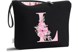 Vavabox A-Z Personalized Makeup Bag, Birthday Gifts for Women Mom, Gifts for Best Friend, Bride Bridesmaid Cosmetic bag (L, Black)