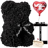 ZISHI Gifts for Women - Rose Flower Bear - Rose Bear,Pure Handmade Rose Teddy Bear,Gift for Mothers Day,Valentines Day, Anniversary and Bridal Showers,w/Clear Gift Box and Greeting Card (Black)