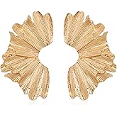 Peasimy Gold Statement Stud Earrings for Women Bohemian Large Geometric Ginkgo Leaf Flower Sectored Dangling Drop Earrings Jewelry